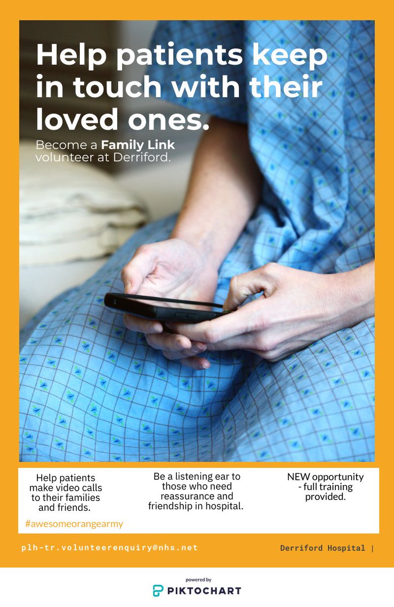 VolunteeringUHP's tweet photo. NEW VOLUNTEER OPPORTUNITY AT DERRIFORD 👏 We are excited to be taking on new volunteers who visit patients on wards and help them make important calls to their friends and families🧡👏🧡

Interested? Visit our website: https://t.co/oBYHLHfzeq to apply. @UHP_NHS #awesomeorangearmy https://t.co/fUSoMST2iw