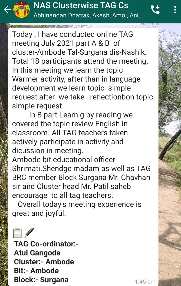 Online TAG meetings have been started in various blocks of #Nashik 
Here are few reflections by TAG coordinators. <a href="/RatnaprabhaBha1/">Ratnaprabha Bhalerao</a>
@Drsangitamahajn <a href="/SeemaGa35274538/">Seema Gaikwad-Zarekar</a> <a href="/suyog_dixit/">Suyog Ashokrao Dixit</a> <a href="/JayeshKapadnis2/">Jayesh Kapadnis</a> <a href="/nisarshaikh__7/">Nisar Shaikh</a> @wshantinath <a href="/jayaeage/">Jaya Eage(Reddy)</a> <a href="/sandip_0389/">Sandip</a> <a href="/RadhikaEd/">Radhika Gholkar</a> @MichellefrmPuna