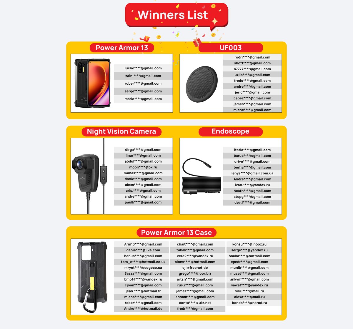 Coming out is the list of winners of the Ulefone Power Armor 13 website comment Giveaway event!😃

Congratulations! And many thanks to all participants![烟花][烟花][烟花]

Learn More>>>ulefone.com/event/power-ar…

#Ulefone #UlefonePowerArmor13 #UlefonePower #Giveaway