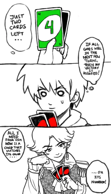 uno game intensifies [1/2]
fun fact: this is supposed to be depicted as like, the mid-season battle 