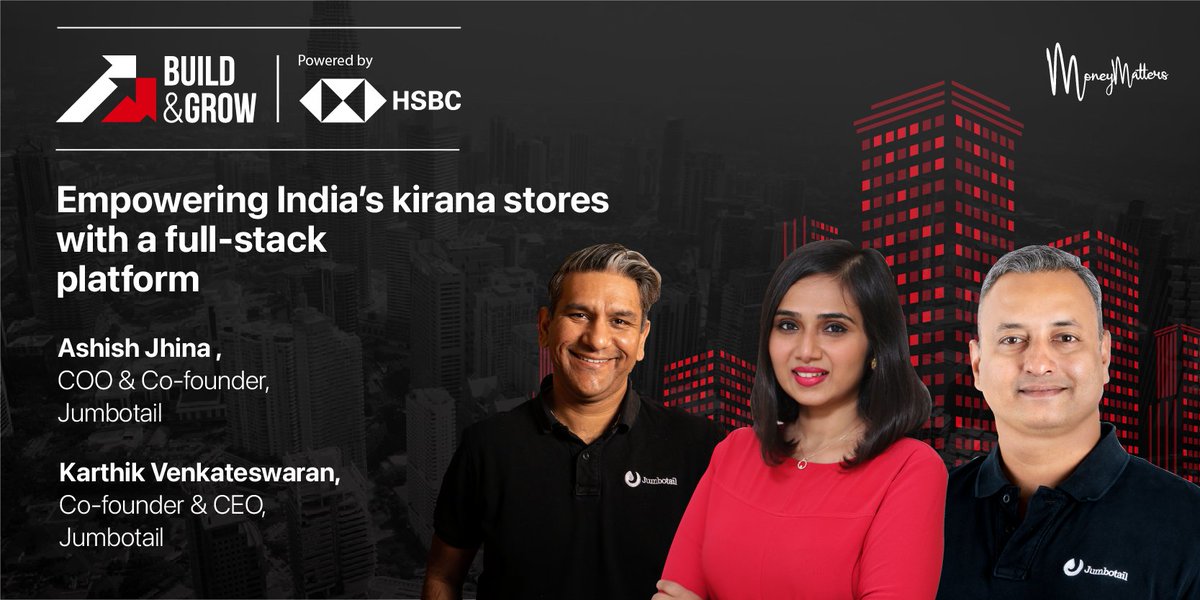 Catch <a href="/skarthikv/">S.Karthik Venkateswaran</a>, Co-founder &amp; CEO, Jumbotail &amp; <a href="/ashishjhina/">Ashish Jhina</a>, COO &amp; Co-founder, <a href="/jumbotail/">Jumbotail</a> talk about how the company is empowering India’s kirana stores through its full-stack platform in the upcoming ep of Build &amp; Grow: Money Matters, in association with <a href="/HSBC/">HSBC</a>

#HSBCForStartups