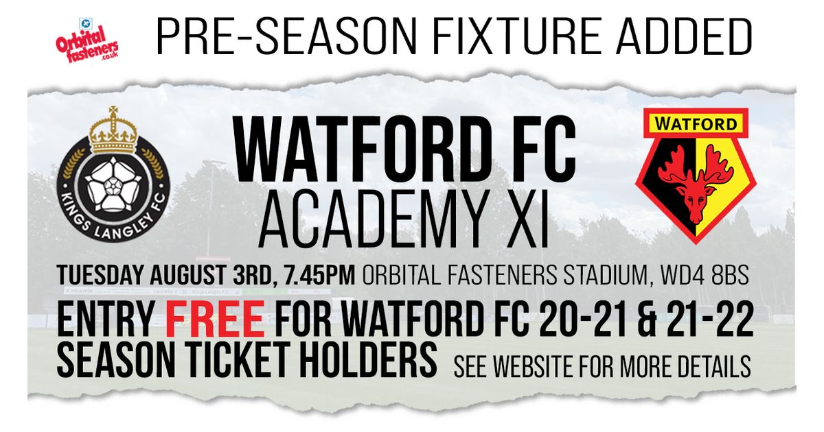 KLFCofficial's tweet image. New Pre-Season Game Added - Watford FC Academy XI
Tues Aug 3rd. £5 Ad/Con, £1 U18. WFC Season pass holders FREE!
Tickets available now: kingslangleyfc.ktckts.com
kingslangleyfc.co.uk/news/new-pre-s…