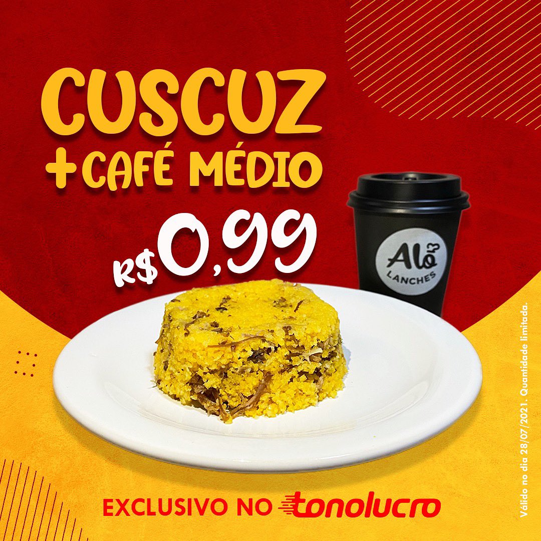 alolanchespmw's tweet photo. Bora de promoção? 😎 
Hoje é dia de alolover ficar ainda mais feliz! 😏 Tem cuscuz + café por R$0,99 no app do Tonolucro! 😱 Isso mesmo que você leu, só R$0,99! Corra e faça seu pedido! 🏃🏼‍♀️ 

*Válido no dia 28/07/2021. Estoque limitado. https://t.co/19n0Q0ioMV