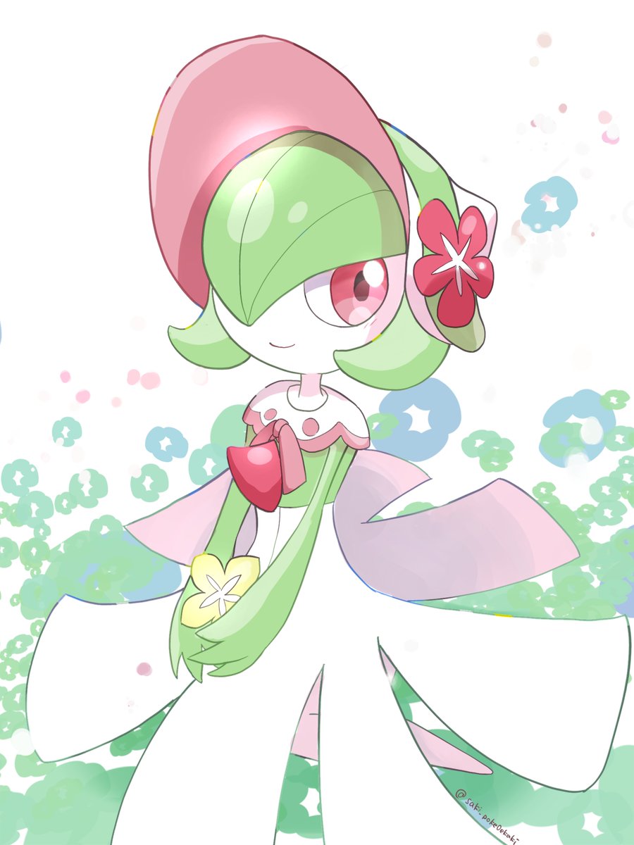 gardevoir bonnet solo smile pokemon (creature) closed mouth own hands together flower  illustration images