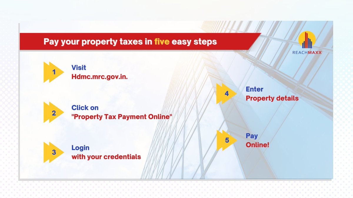 ReachmaxxB's tweet image. Hello Hubbali,
Did you know you could pay your property taxes online in five easy steps? Pay now, pay online.
#Reachmaxx #Hubliproperties #Propertytax #HubliDharwad #Propertytaxes #Indianproperties