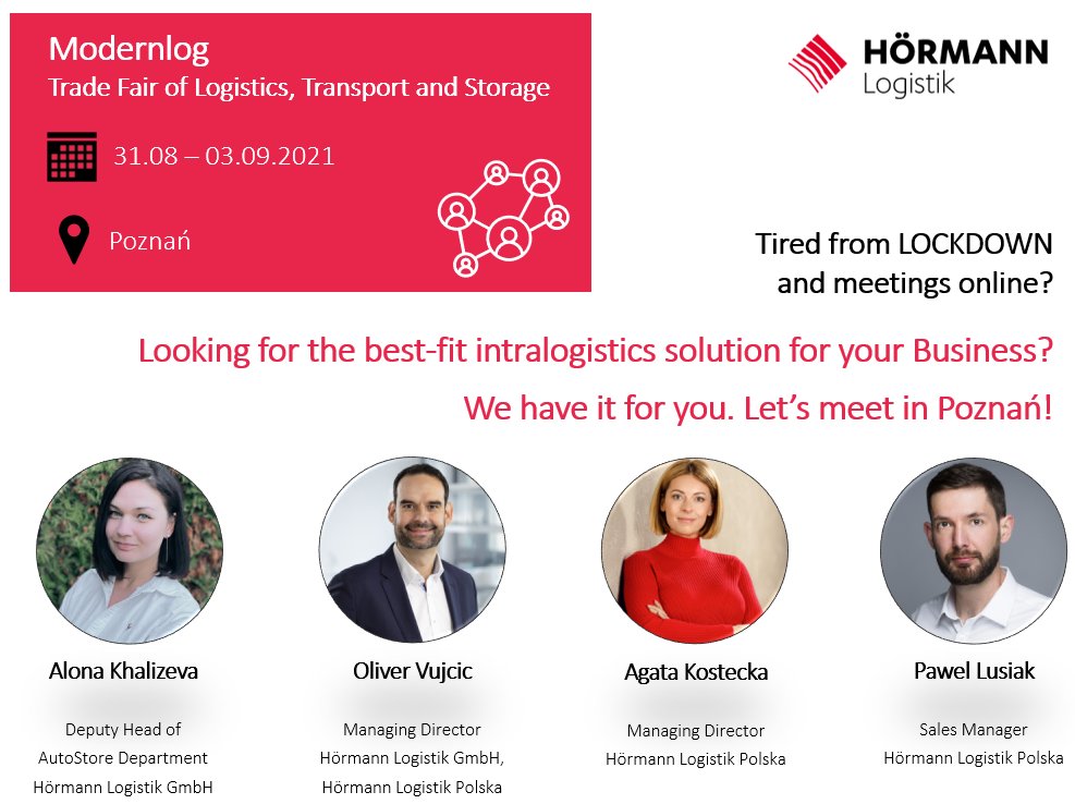 🔊DIE WICHTIGSTE MESSE FÜR LOGISTIK, TRANSPORT UND LAGERUNG IN POLEN❗
📍Besuchen Sie Hörmann Logistik Polska vom 31.08-03.09.2021 in Poznań. 
Sichern Sie jetzt Ihr Ticket 
👉modernlog.pl/en/visitors/im… 
Keine Messe verpassen und aktuelle Updates verfolgen 👉hoermann-logistik.de/de/news/messen