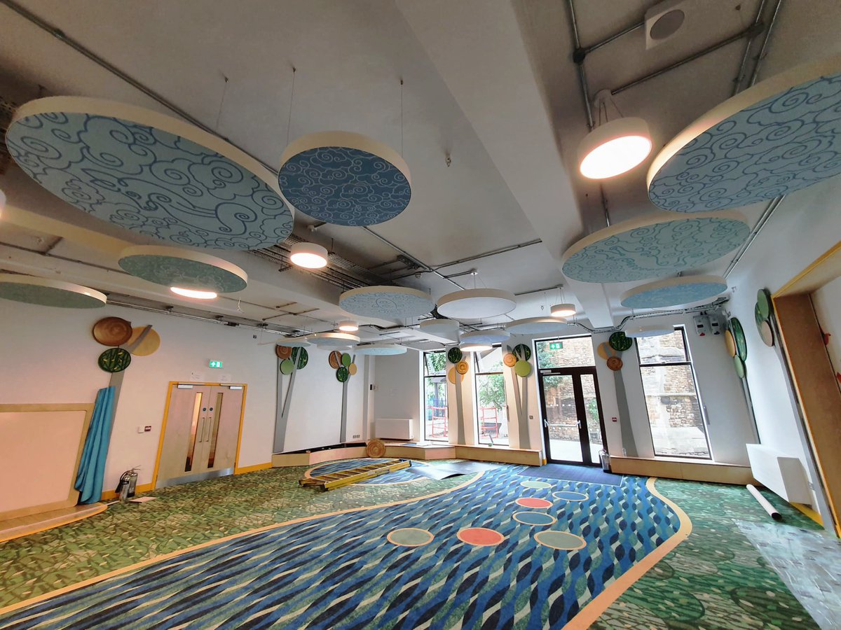 HushtAcoustics's tweet photo. We are delighted to share that we have been involved in the world-class @polkatheatre refurbishment!
We installed #Clipso bespoke printed rafts in keeping with the design of the space, expertly brought together by @FosterWilsonArc and Polka's own in-house designer Laura McEwen https://t.co/3ROkB0Z6Ny