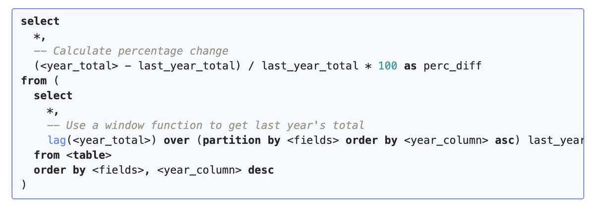SqlSnippets's tweet image. See how to use analytic functions in #bigquery to do the classic but essential Year over Year % difference:
sql-snippets.count.co/t/year-over-ye…