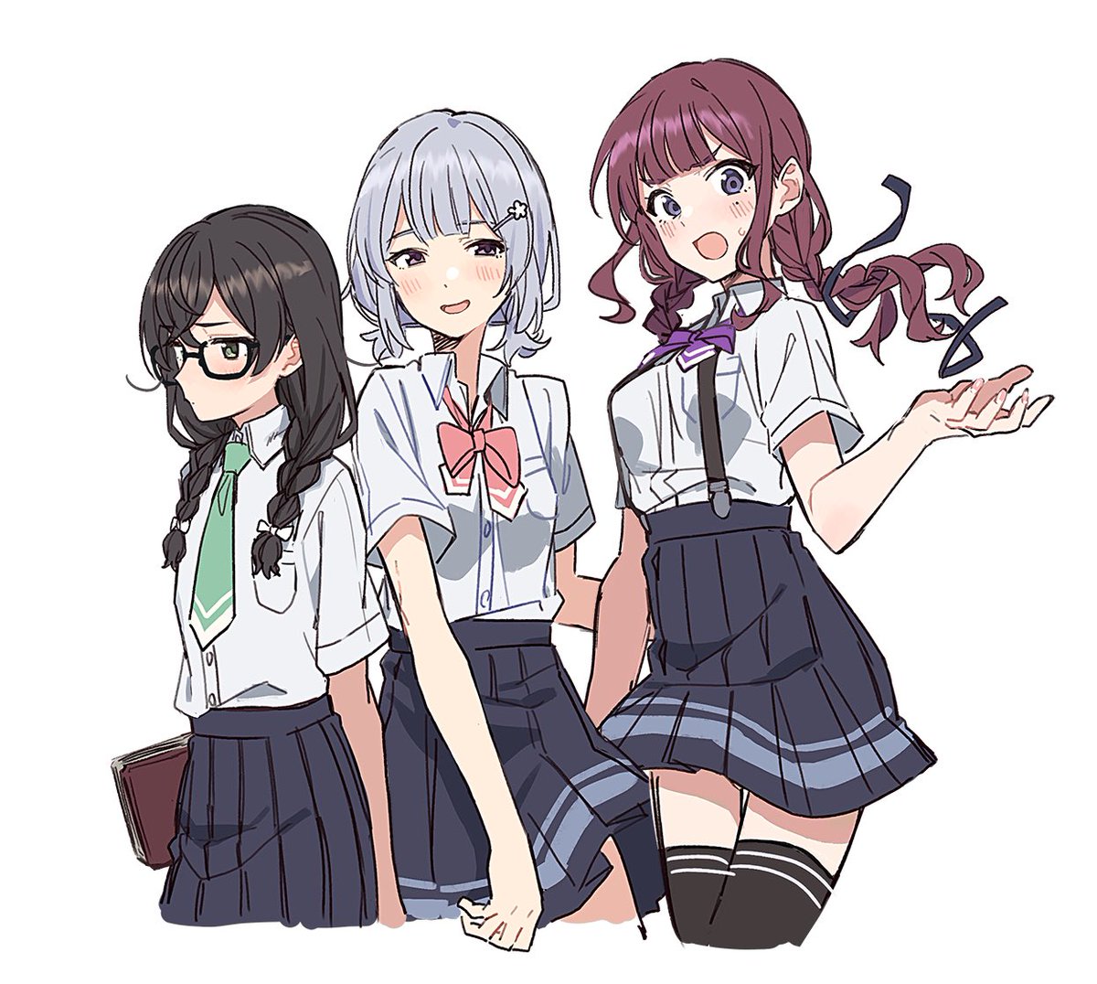 twin braids 3girls multiple girls skirt braid shirt school uniform  illustration images