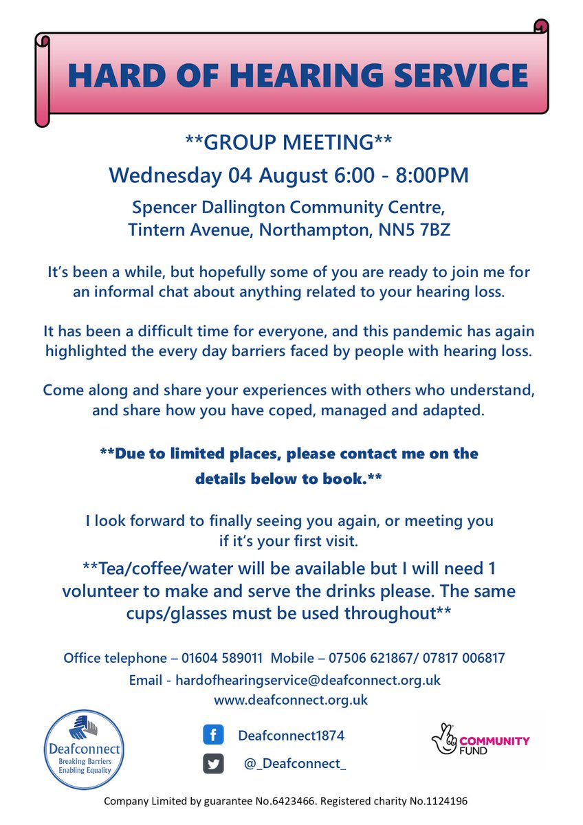 _deafconnect_'s tweet photo. HARD OF HEARING - **GROUP MEETING DETAILS FOR NEXT WEEK** - come along and have a chat with others who have shared your experiences during the pandemic and talk about coping going forward. See poster for details. #HardofHearing #HOH #HearingHealth #HearingLoss #deafness https://t.co/uFeUfYI4uB