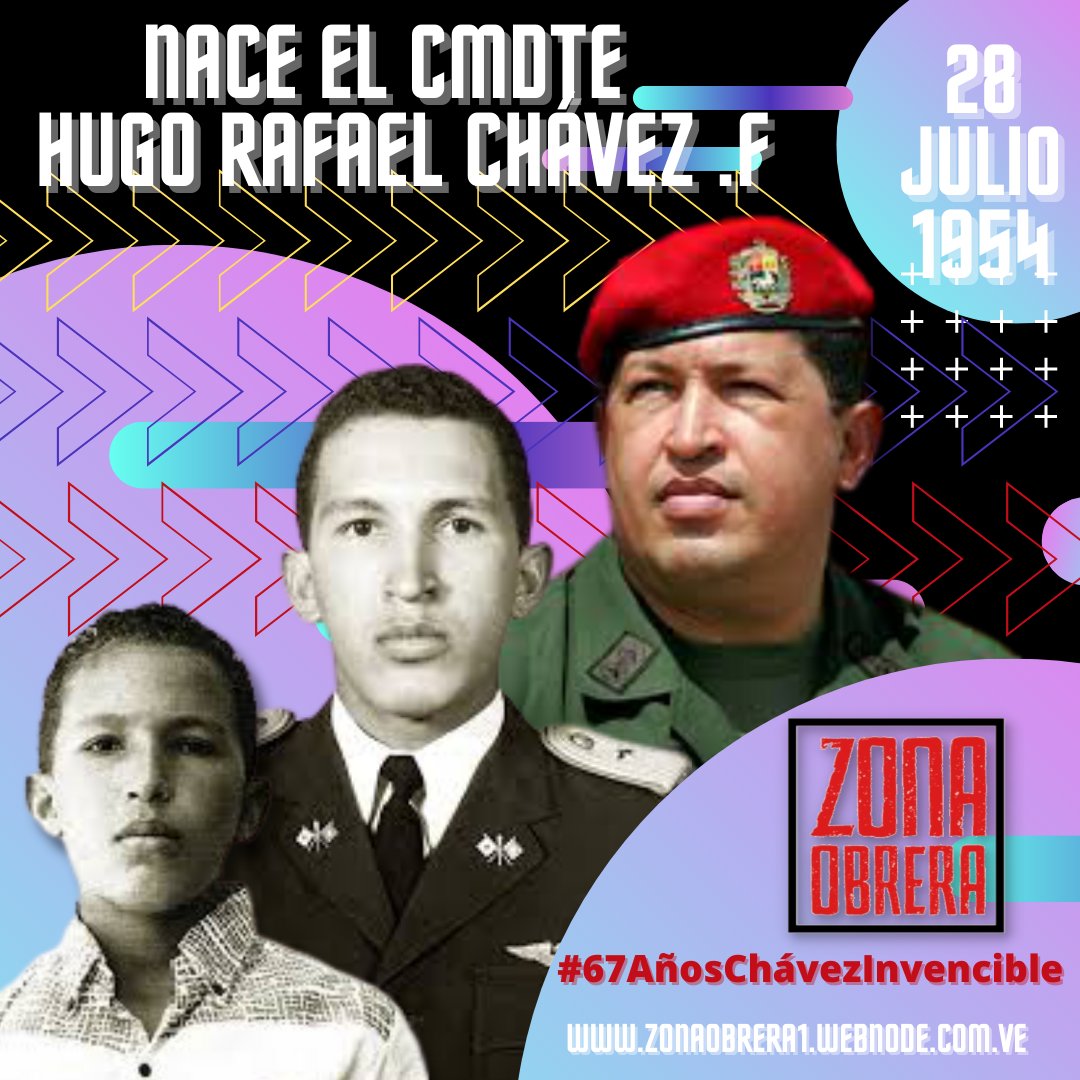 ZonaObrera1's tweet photo. Hace 67 años en Sabaneta Edo Barinas nace el hombre que marcó un antes y un después en la historia política de Venezuela,el Cmdte Hugo Chávez. 
Desbordante de Bolivarianismo,nos enseñó la senda que hoy transitamos los hombres y mujeres que seguimos su legado de amor a la patria. https://t.co/VAVaiTUnja