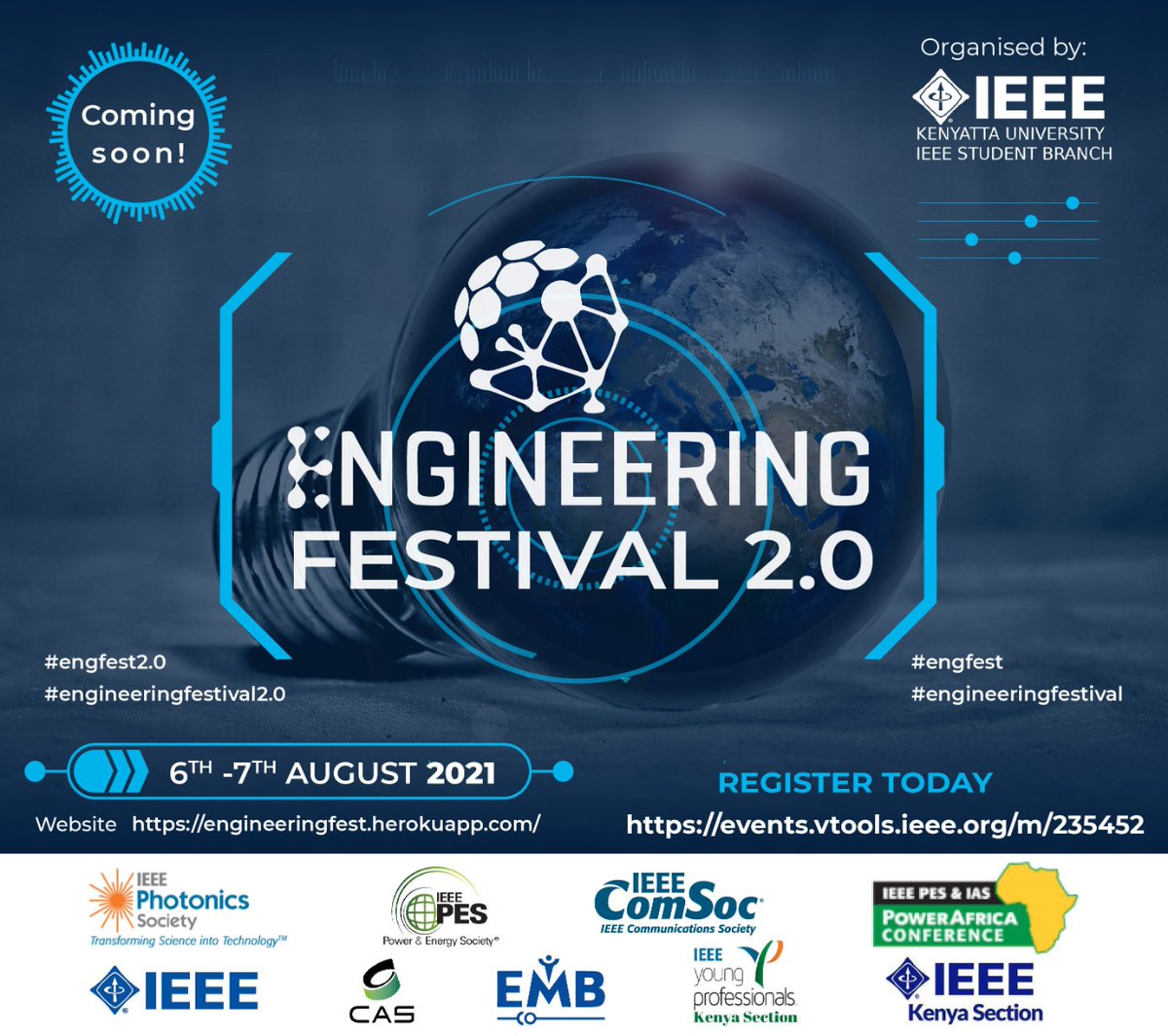 valerychebet's tweet image. 8 DAYS TO GO!!

Engineering Festival 2.0 coming early next month on 6th &amp;amp; 7th virtually hosted by IEEE Kenyatta University Student Branch. Have you registered?

What are you waiting for? Register here lnkd.in/ddG7fEH

#engfest #engineeringfestival #engineeringfest