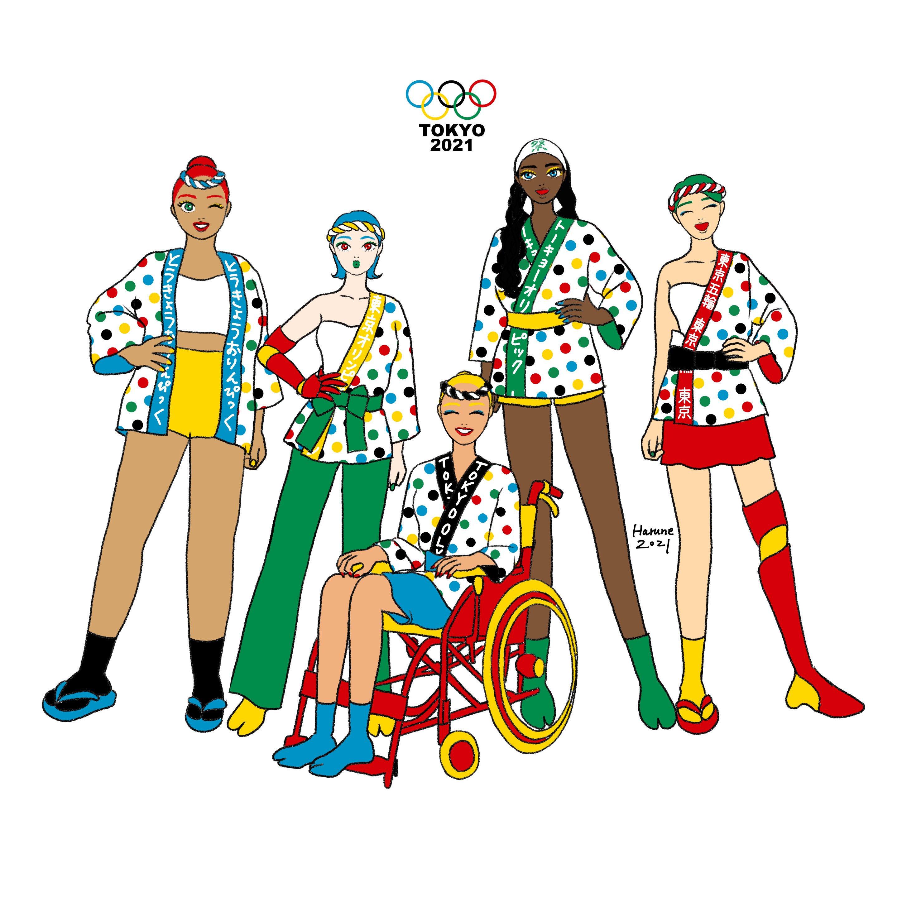 Harune おまつり Tokyo Tokyo21 Olympics Paralympics イラスト ファッションイラスト デジタルイラスト 法被 はっぴ 祭り 義手 義足 車椅子 パラリンピック オリンピック 東京オリンピック 東京五輪 Illustration