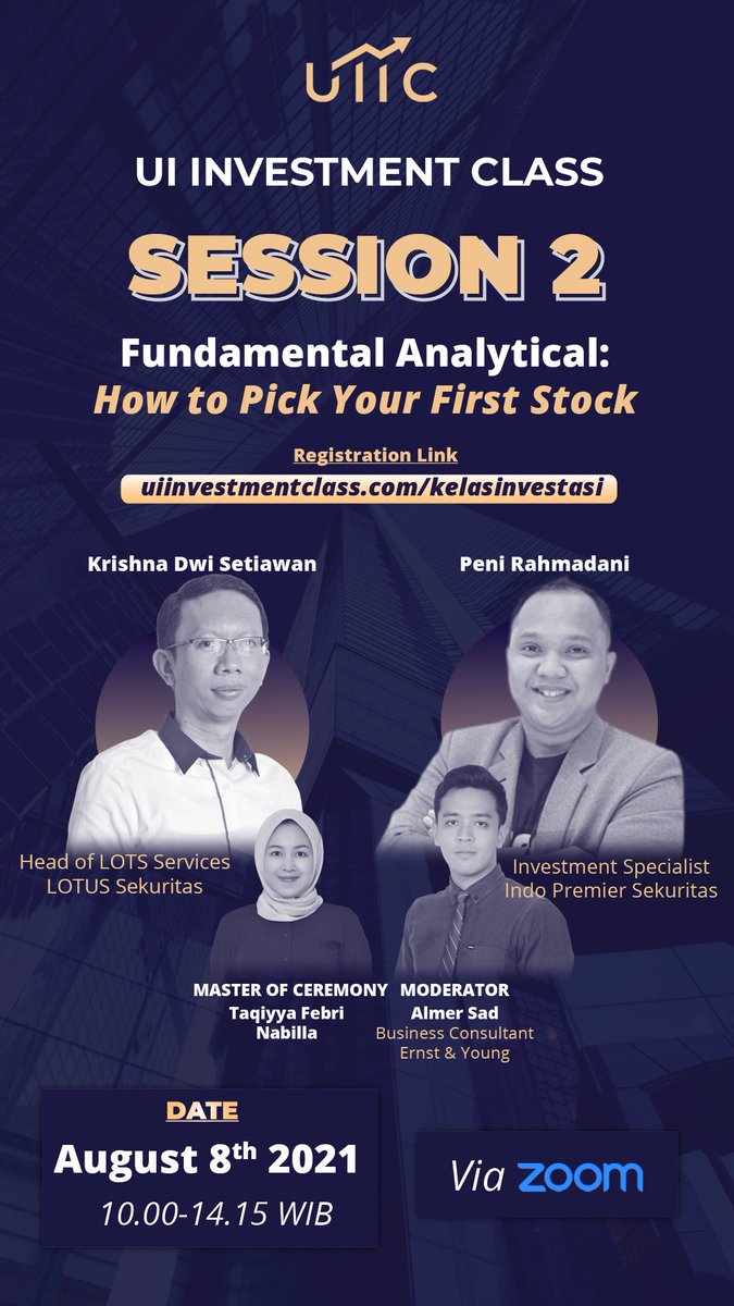 UIInvestClass's tweet image. [Session 2: Fundamental Analytical: How to Pick Your First Stock]

Greetings, Great Investor! 

Pada sesi ini, kamu akan belajar mengenai langkah-langkah dalam berinvestasi saham pertama. 

Segera daftarkan dirimu di uiinvestmentclass.com/kelasinvestasi

#UIInvestmentClass
#BeYoungBeInvestor