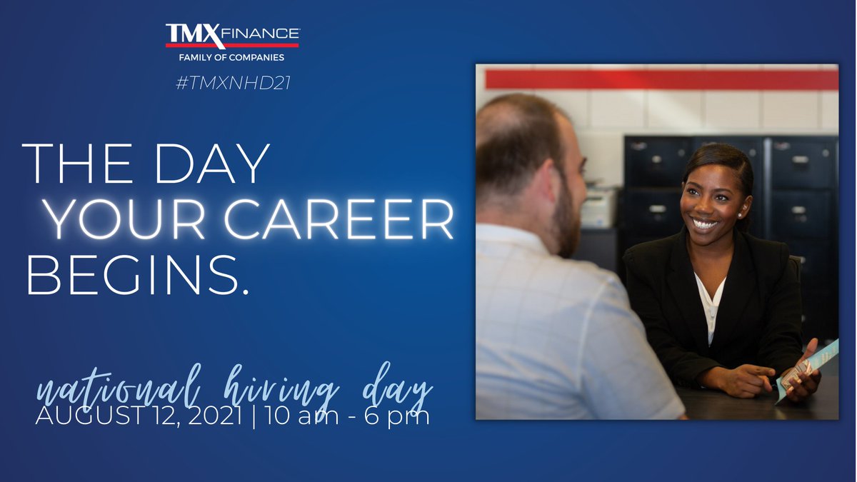 TMXCompanies's tweet image. If you can’t make it to a store for #TMXNHD21, starting next month, you can register to speak with a recruiter virtually on August 12, 2021 from 10am - 6pm EST about our exciting career opportunities! Learn more about our National Hiring Day event here:  bit.ly/tmxnhd21