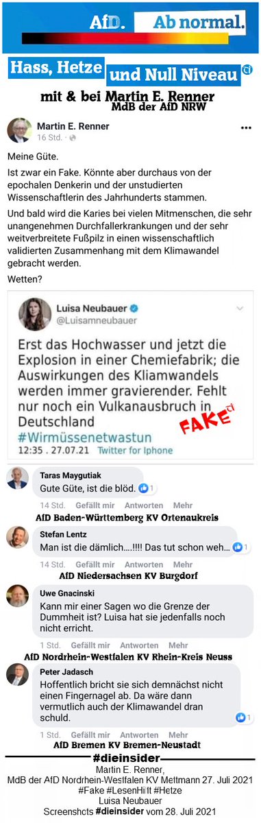 Die_Insider's tweet photo. Es geistert mal wieder ein Fake-Zitat von @Luisamneubauer durchs Netz. 

Und obwohl es als Fake sogar angekündigt wird, wird es als wahres Zitat angenommen. 

DAS ist die Grundlage der Verbreitung: Es könnte (!) stimmen. Wahnsinn! 

#Hochwassser 
#DieInsider https://t.co/UKiiidSQao