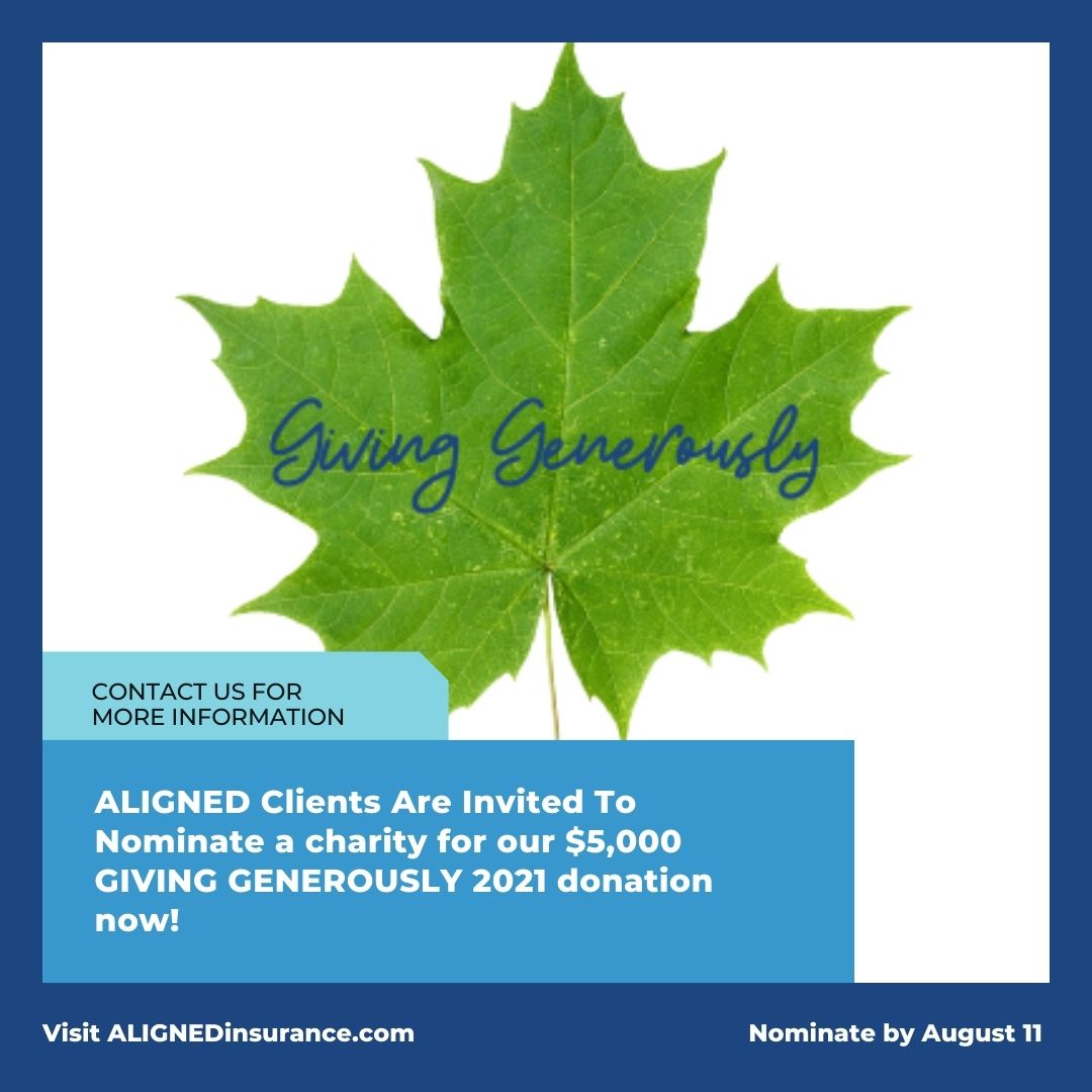 AndrewOnRisk's tweet photo. We invite all ALIGNED clients to email their Advocate with the name of their nominated charity NOW for our 2021 GIVING GENEROUSLY $5,000 donation! Now more than ever, Canadian charities need our support. https://t.co/sNJ4MpDOnb
#ALIGNEDinsurance #Givinggenerously https://t.co/Lxc5KUa5yA