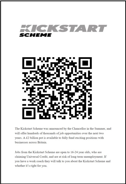 Want to know more about the #Kickstart Scheme? 

Scan the QR Code for a video and more information about eligibility and what the scheme can offer you! 

Working in partnership with DWP

#JobShop #Job #Coventry