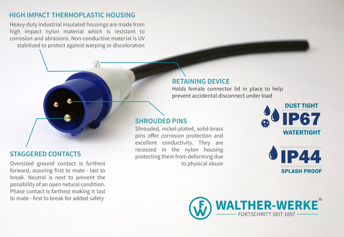 waltherelectric's tweet photo. Our IEC 60309 Pin &amp; Sleeve Devices are rated for 16A/20A, 30A/32A, 60A/63A &amp; 100A/125A. IEC 60309 power cords are available in a wide variety of configurations, including IP44 &amp; IP67 https://t.co/kyyslC3gAM #powercables #datacentersolutions #walther #waltherelectric #waltherwerke https://t.co/8erTtFSzSf