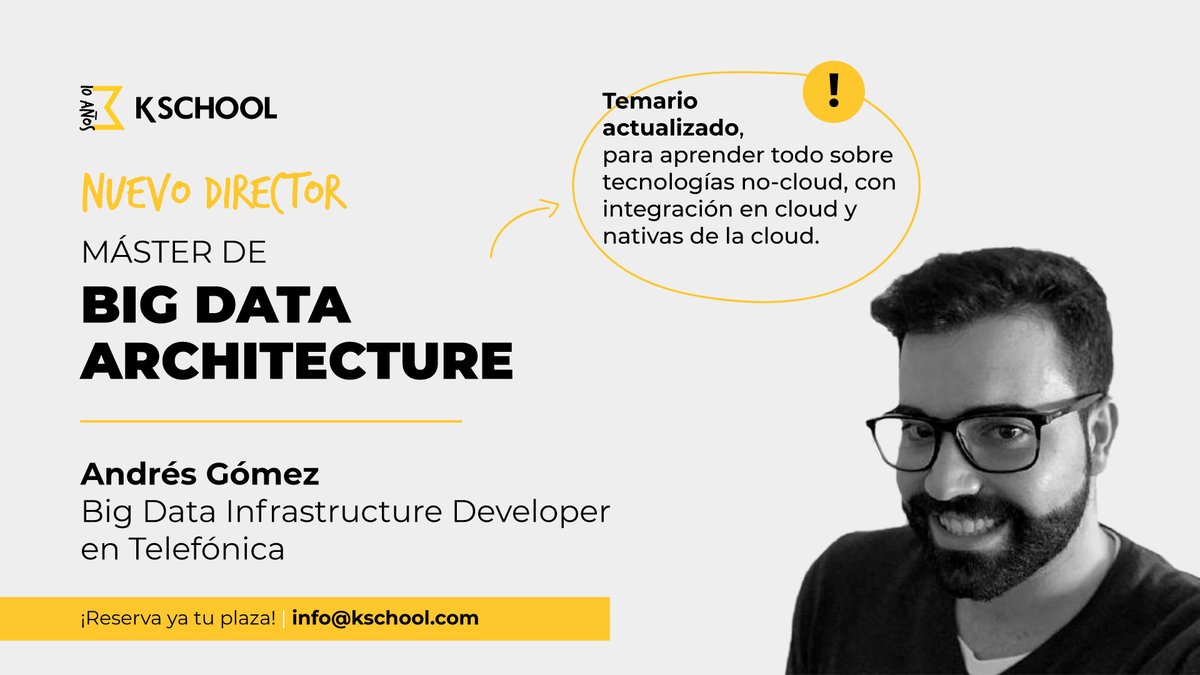 Siempre buscamos ofreceros lo mejor, por eso hemos actualizado el temario de nuestro Máster de Arquitectura de #BigData para adaptarnos a lo que el mercado pide

(¡Dentro hilo!

#KSchool