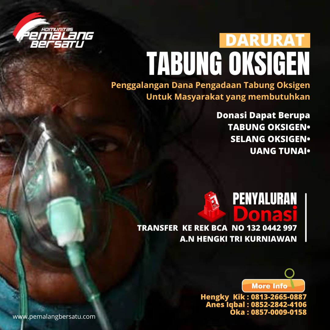 Kami Komunitas Pemalang Bersatu  membuka donasi untuk pengadaan Tabung Oksigen 
Salurkan Donasi Anda melalui:
💵Transfer: 132 0442 997
BCA :  a.n Hengki Tri Kurniawan 
<a href="/kabarpemalangID/">Kabar Pemalang</a> <a href="/event_pemalang/">Event Pemalang</a> <a href="/anakdesaid/">Anak Desa</a> <a href="/pantai_widuri/">Pantai Widuri Pemalang</a> <a href="/genpipemalang/">genpipemalang</a> @infopemalang_ <a href="/Jateng_Twit/">Info Jateng</a>