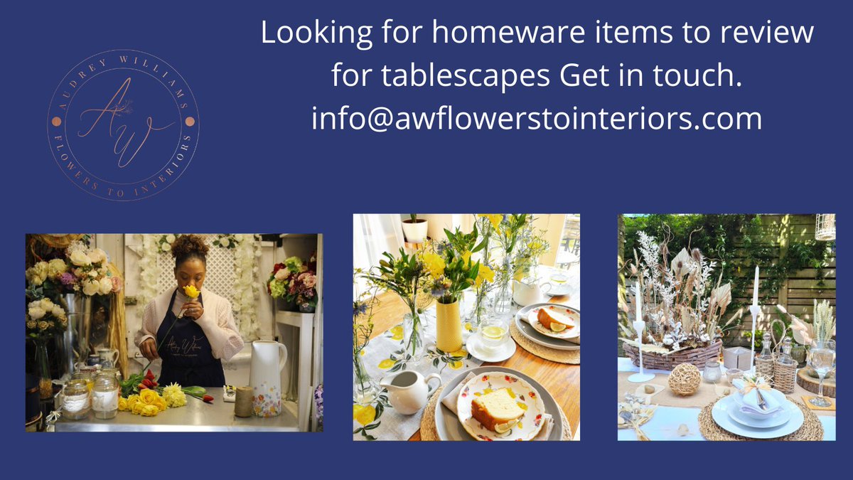 Looking for homeware items to review for tablescapes review. 🔵Twitter 🟣Instagram 🟠Facebook 📧info@awflowerstointeriors.com Subject: Homeware product review #journorequest #prrequest #retweet #productreview #socialmediainfluencer #floraldesigner #interiordesigner