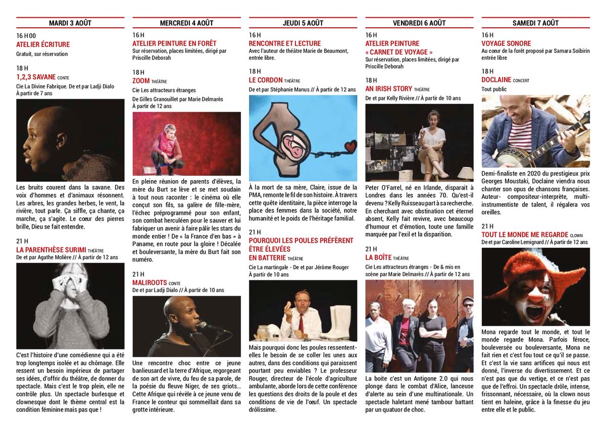 La cinquième édition des Moissons d'été débute mardi prochain, le 3 août. Le festival de cette année comprend des représentations théâtrales, de la musique, des lectures, des ateliers d'écriture et d'art, un clown, des expositions d'art et de photographie... et un chaman !