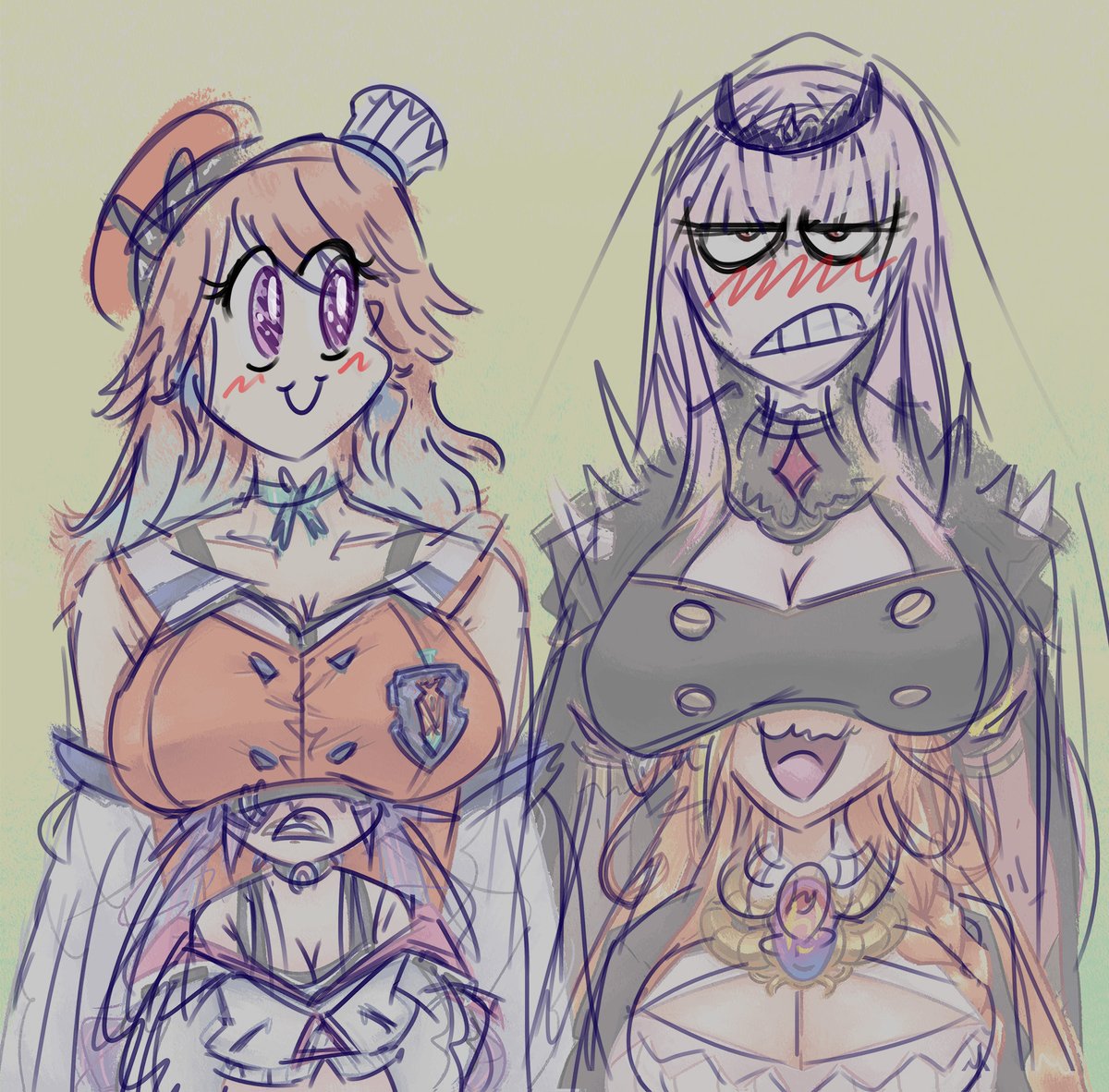 2Snacks's tweet image. I didn't paint Kiara's and Calli's faces, but here's a sketch: