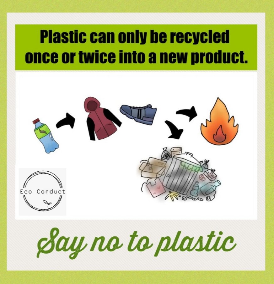EcoConduct's tweet photo. Plastic can only be recycled once or twice into a new plastic product.
Oftentimes the plastic waste will only be transformed into a lower quality item that doesn’t carry food or meet stringent strength requirements, such as lightweight household items. https://t.co/FpMVRas1TY