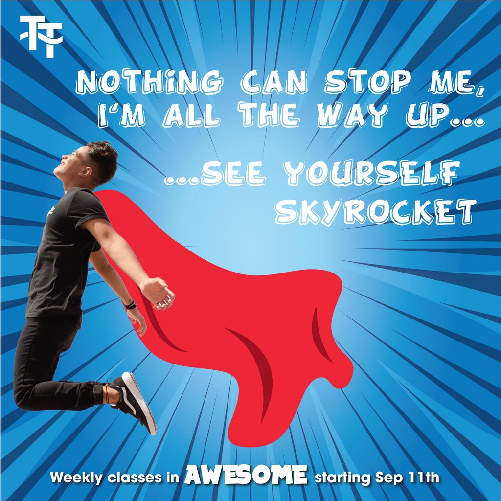 Get that superhero feeling every Saturday. We've got weekly #theatreclasses in acting, singing and dancing starting September 11 at a centre near you. We guarantee you'll skyrocket! Visit our website #choosetheatretrain