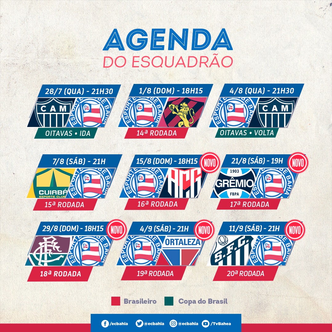 CBF define a tabela de mais quatro jogos do Bahia na Série A 