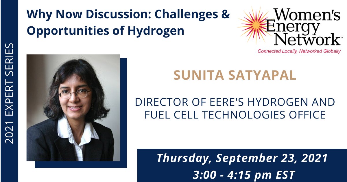 Excited to announce our next Expert Series Speaker for 2021!
Why is everyone talking about #hydrogen?
In September, we welcome Sunita Satyapal, Director of the DOE  Hydrogen and Fuel Cell Technologies Office EERE
Registration is free.  Join us here:  buff.ly/3BO8Ms0