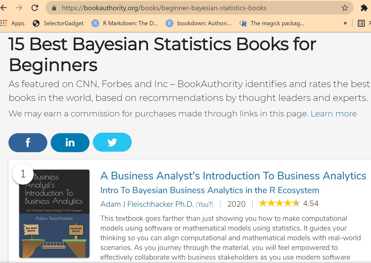 preposterior's tweet image. I am not sure how this list gets made, but looks right to me 😉 #RStats #bayes #probabilisticprogramming
bookauthority.org/books/beginner…