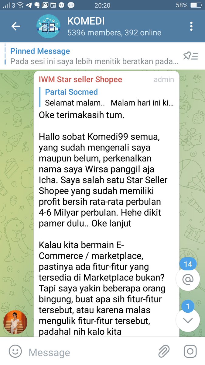 PartaiSocmed's tweet photo. Sedang berlangsung malam ini di group telegram #KOMEDİ. 
Pelatihan olshop tentang tips &amp; trick memanfaatkan fitur2 di Shopee untuk meningkatkan penjualan. 
Jangan kelewatan! https://t.co/GksT2kixmq