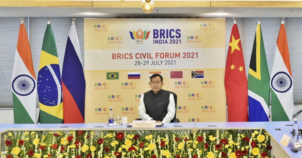 MEAIndia's tweet photo. MOS @RanjanRajkuma11 inaugurated the #BRICSCivilForum2021 virtually today.

MOS underscored that the Forum provides an opportunity to interact with civil society, thus enriching the BRICS dialogue. 
#BRICSIndia2021 https://t.co/BGgU7aCcdJ