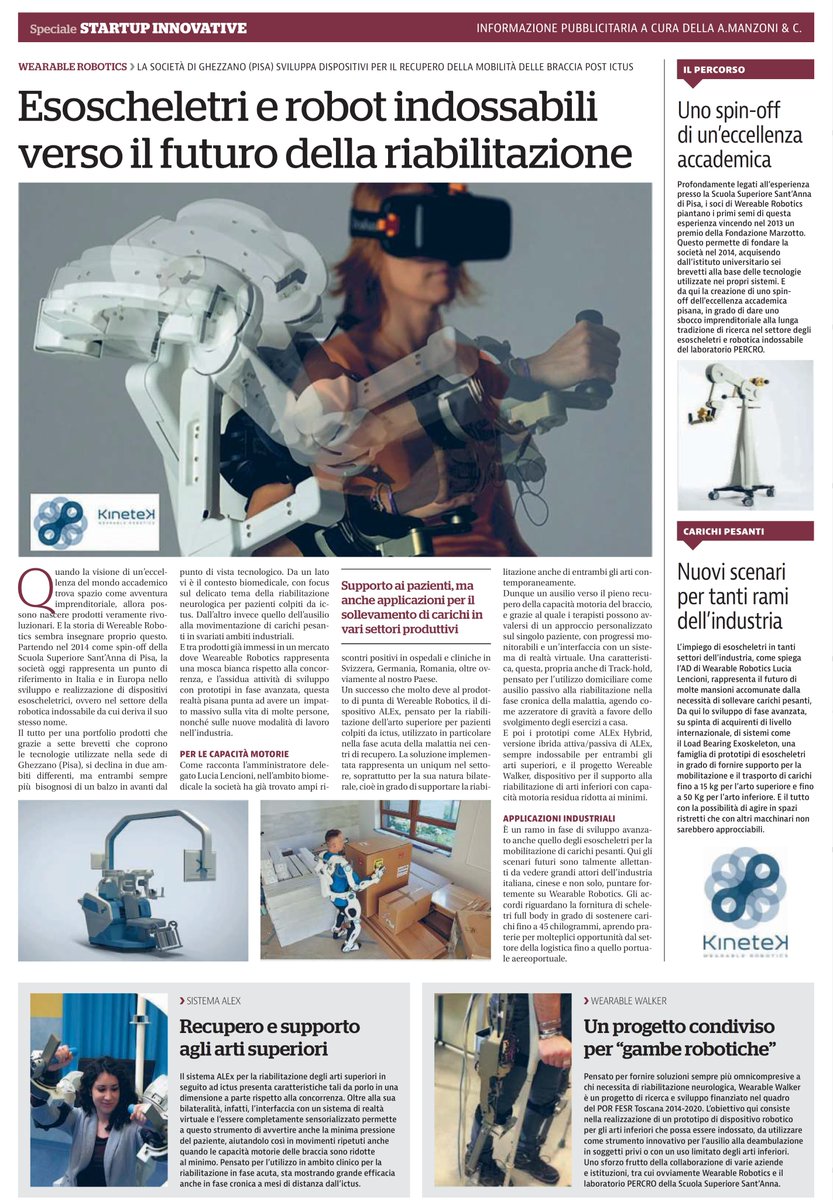 wearable_robot's tweet image. ESOSCHELETRI E #ROBOT INDOSSABILI VERSO IL FUTURO DELLA #RIABILITAZIONE
È il titolo dell&apos;articolo pubblicato oggi su @repubblica, che parla di #WearableRobotics e dei possibili sviluppi delle nostre attività.
#Tecnologia #innovazione #sanità #industria
roma.repubblica.it/dossier-adv/ec…
