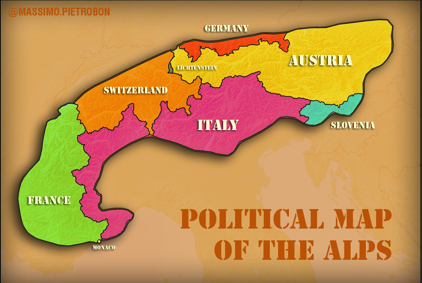 alps mountains on world map