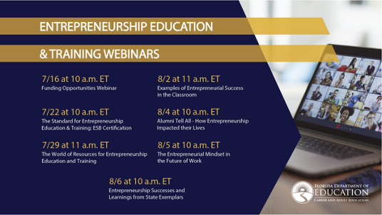 EducationFL's tweet photo. Starting a business can be daunting. We're ready to support the entrepreneurial spirit of our CTE students with our #PerkinsV Entrepreneurship Education Training Grant. 

Join our informational webinars to learn more. For details, visit: https://t.co/3Ct78ymPG9 https://t.co/Px1wS6n12m