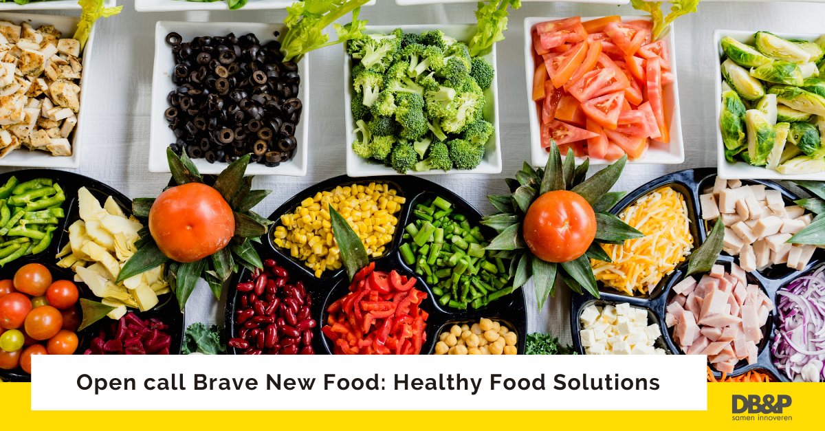 Heeft jouw onderneming the next generation #HealthyFood Solution? Geef je #bedrijf een boost en doe mee aan de open call 'Healthy Food Solutions' van <a href="/BraveFood/">BraveNewFood</a>. De call loopt tot en met 14 september, 17:00 uur. Bekijk alle thema's en upload je pitch 👇bit.ly/3rGs6CX