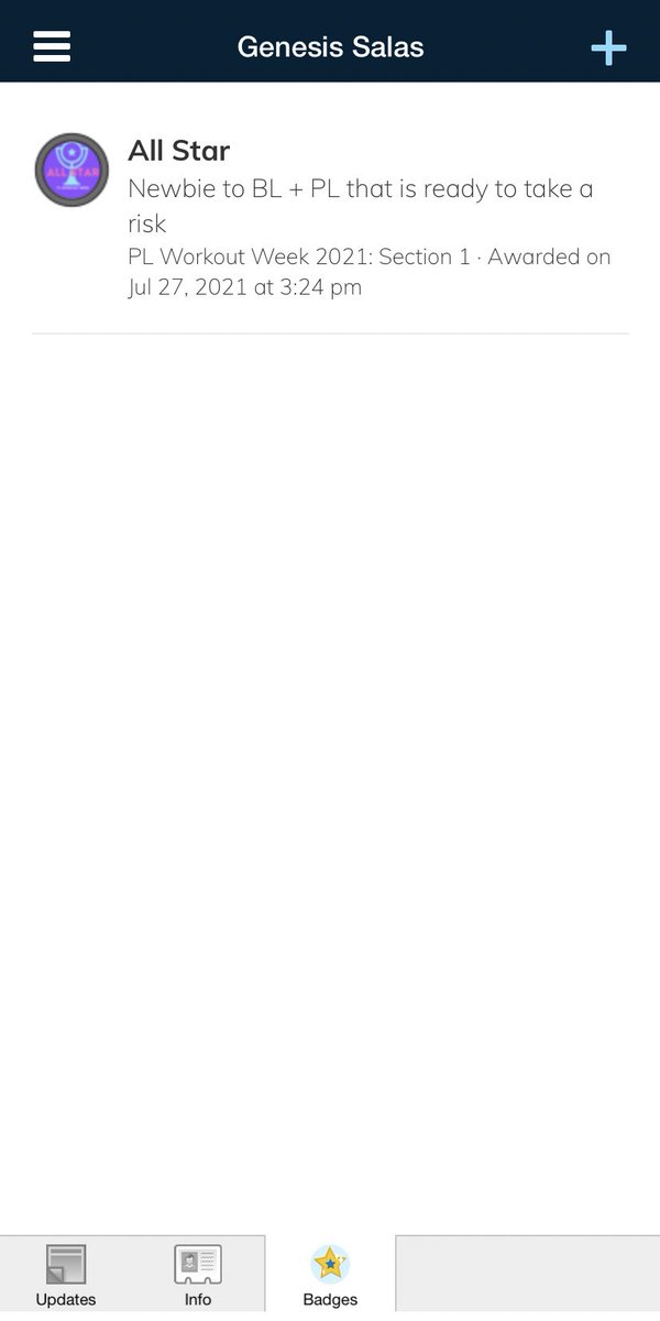 genesisalas21's tweet photo. Check out my first ever Schoology badge! π€© #PLWorkoutWeek @PersonalizeDISD https://t.co/3Z7JGOJczc