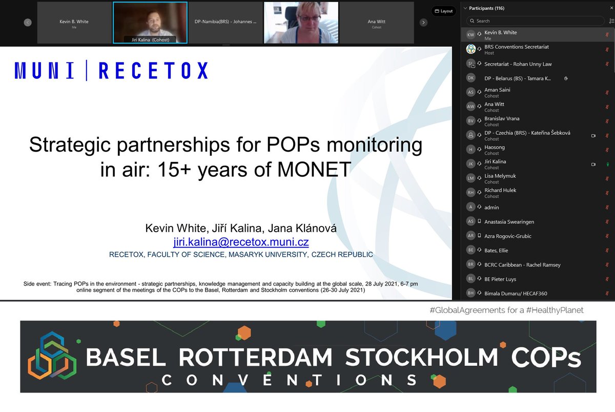 Attending the @UN @brsmeas 10th Meeting of the Conference of Parties to the #StockholmConvention #2021COPs with my colleagues from @RECETOX to present our research on #POPs to an international audience of 110+ scientists and policymakers.

#GlobalAgreements for a #HealthyPlanet