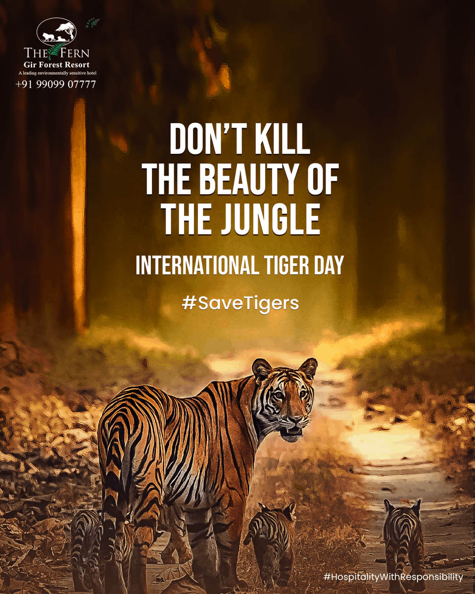 TheFern_Gir's tweet photo. Tiger is a symbol of beauty, bravery, strength, and Nationality! Save the Nation Pride. #SaveTiger

#TheFernSattvaResort | #FernGirForestResort | #FernGir | #ForestResort | #JungleSafari |#Gujarat | #GujaratTourism |#HospitalityWithResponsibility  |#InternationalTigerDay  |#Tiger https://t.co/5vHvUMMOmz