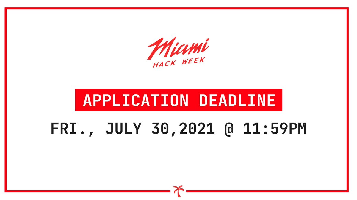 🚨 Miami Hack Week registrations closes on Friday. 🚨

Please encourage your friends + family to get their applications in RIGHT AWAY. Our hackathon houses and venues are ALL QUICKLY filling up.