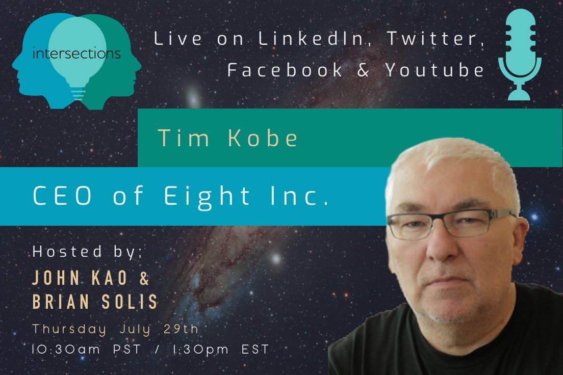 New episode of the Intersections Show is LIVE tomorrow! As always, hosted by John Kao and Brian Solis. We proudly introduce our remarkable guest Tim Kobe, not to be missed! 10:30 am PST 
#innovation #weeklyquote #culture #podcast 
intersectionslive.com