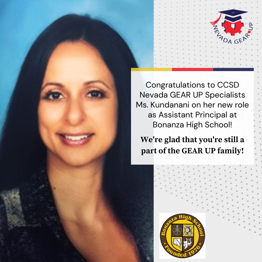 Congratulations to Mrs. Weber &amp; Ms. Kundanani!! We are so excited and look forward to continuing to work with you both in your new roles! 🎉🥳🏫📚 #NevadaGEARUP #continuedgrowth #newopportunities <a href="/ClarkChargers/">Ed W. Clark HS</a> <a href="/GEARUPNVCCSD/">NV GEAR UP CCSD</a>