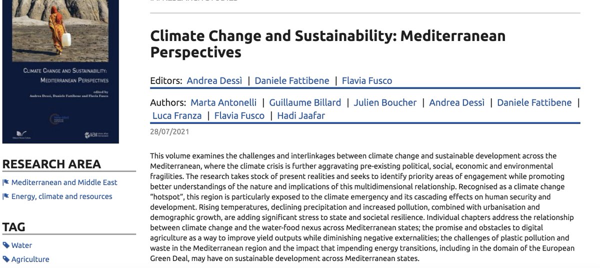 glob_politics's tweet photo. A timely #NewVolume in the IAI #ResearchStudies Series:
"#Climate Change and Sustainability: #Mediterranean Perspectives".
Edited by Andrea Dessì, Daniele Fattibene, Flavia Fusco.
-
#OutNow #OpenAccess:
https://t.co/qWQVxK9NuI https://t.co/JmXsVWZfGP