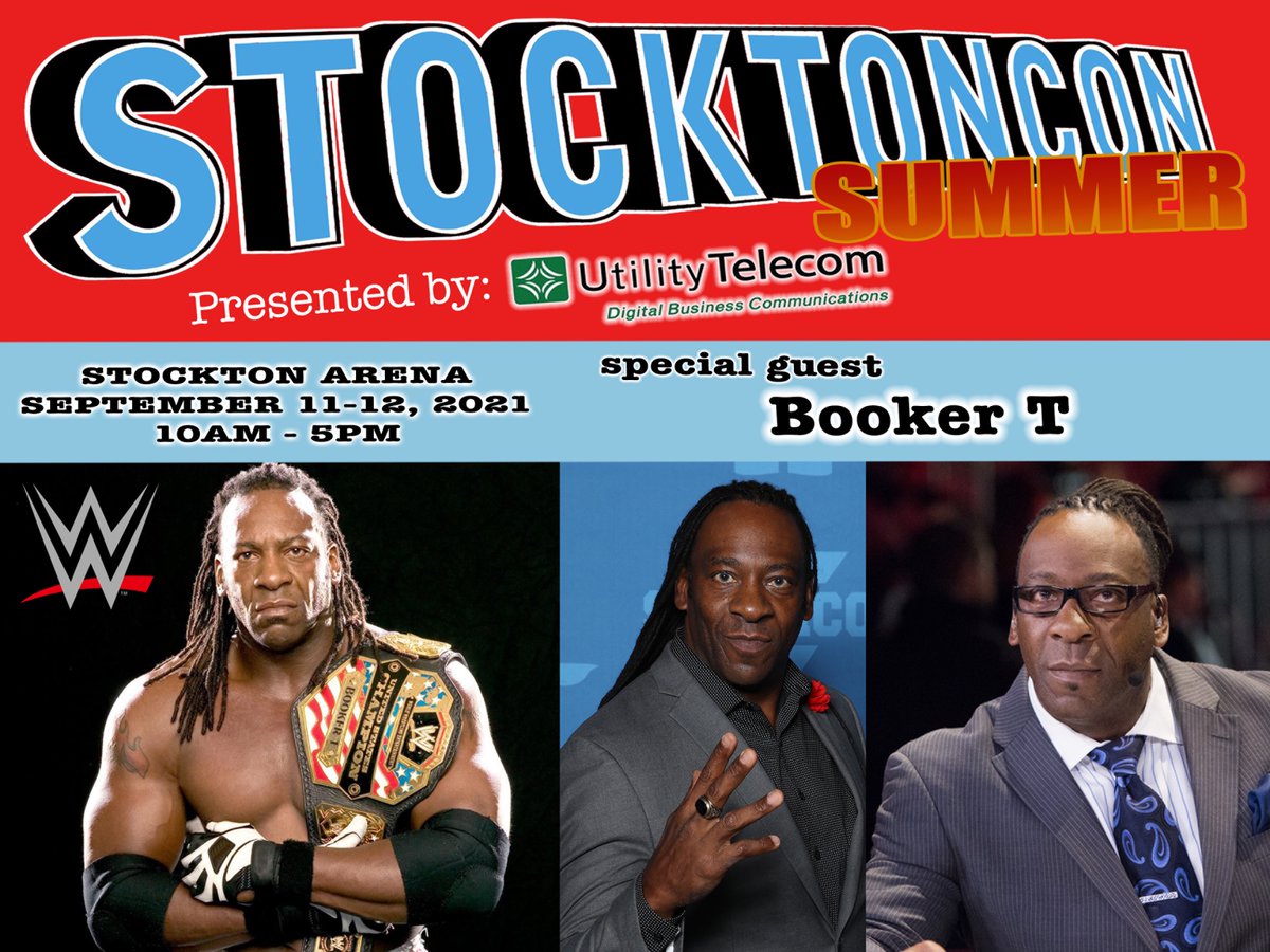 StocktonCon's tweet photo. Our next Special Guest for StocktonCon, presented by @UtilityTel, is Wrestling Legend @BookerT5x!
#bookert #5timechamp https://t.co/cxxuE3kgDL