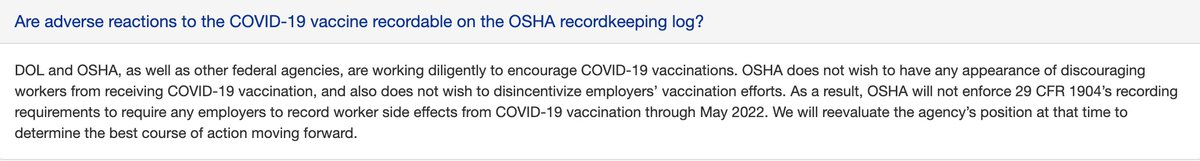 Covid_1984_'s tweet photo. The Workplace Mandates Begin...

In Case You Were Wondering If Businesses Can Be Held Liable For Any Adverse Reactions...

It Looks Like OSHA Will Not Enforce Injury Reports Until May 2022... https://t.co/F1NLqgZfby