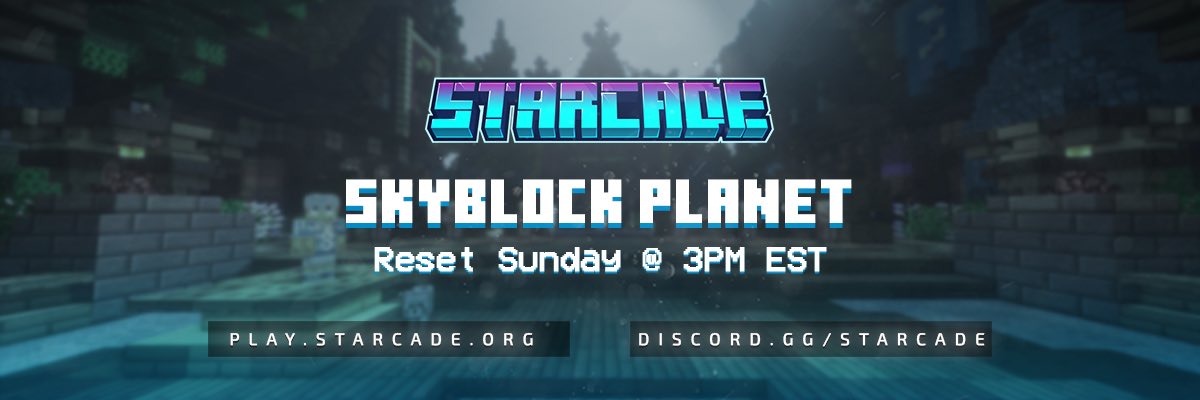 To wrap up the weekend we are excited to announce our Skyblock Planet Reset! Check out the changes this Sunday!

📢 starcade.org/Skyblock

Follow us, retweet, &amp; comment your IGN for a chance to win:

🔹 1x Valkyrie Rank
🔹 1x Summer Vault
🔹 2x Epic Keys