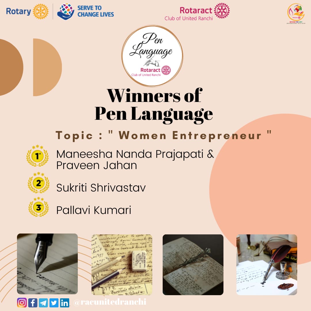 RACUnitedRanchi's tweet photo. Project no. 16
Event : Pen Language 
Date : 28th of July 2021 
Avenue : Professional Services 
Platform : Online
#KeepRotaracting 
#KeepLearning
#BeyondTheLimit
#racunitedranchi
#RID3250
#ServeToChangeLives
#PenLanguage
#rtrvijaylaxmi
#rtraryan
@aryanavi06 
@LaxmiVijay8 https://t.co/xmNTIqNA13